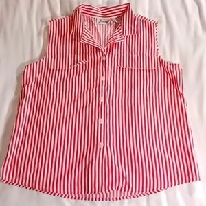 Joanna LG Button Up Sleeveless Shirt Pink And White Great Condition